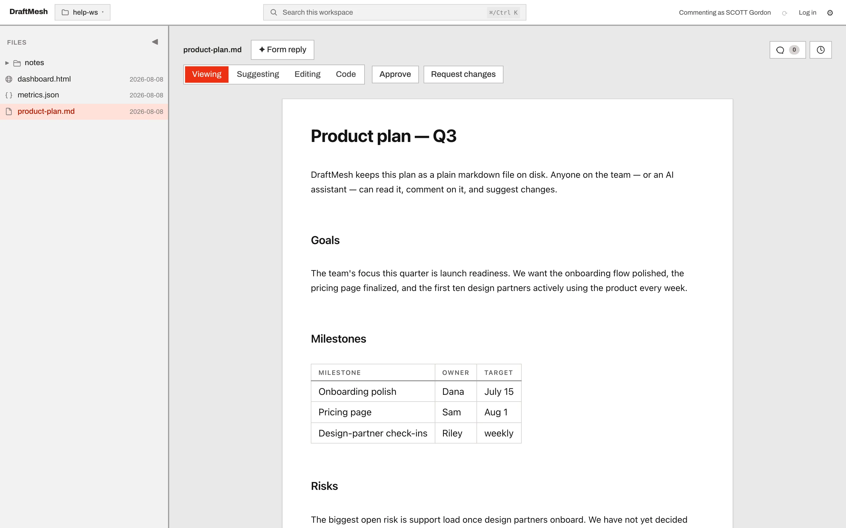 The DraftMesh window with a document open